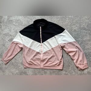 SHEIN Color Block Bomber Jacket in Black, White, and Pink